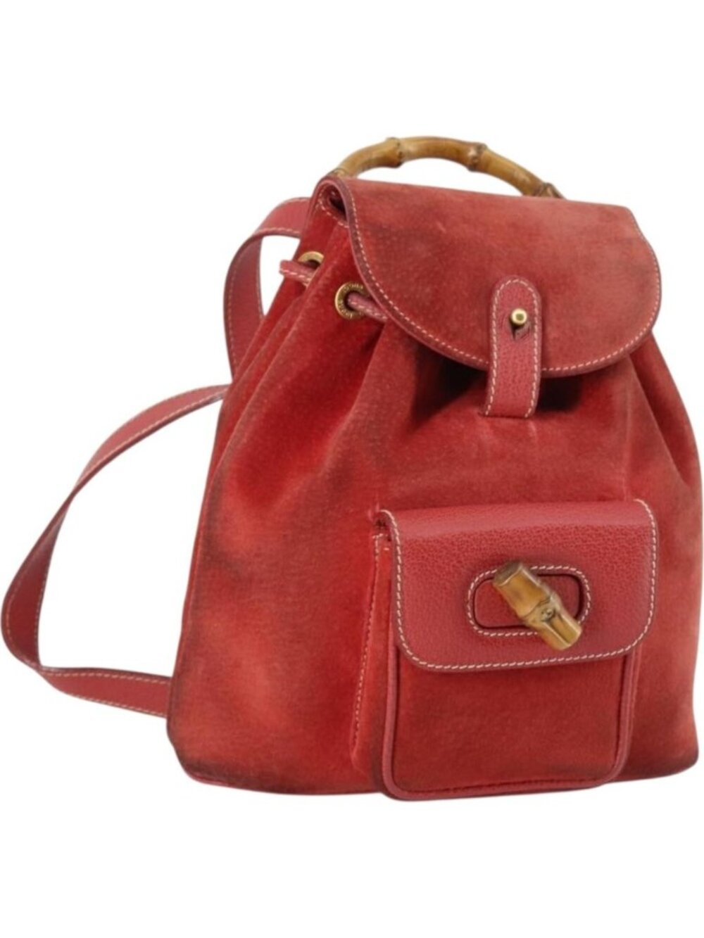 GUCCI Bamboo Backpack Suede Red Gold 003 2058 0030